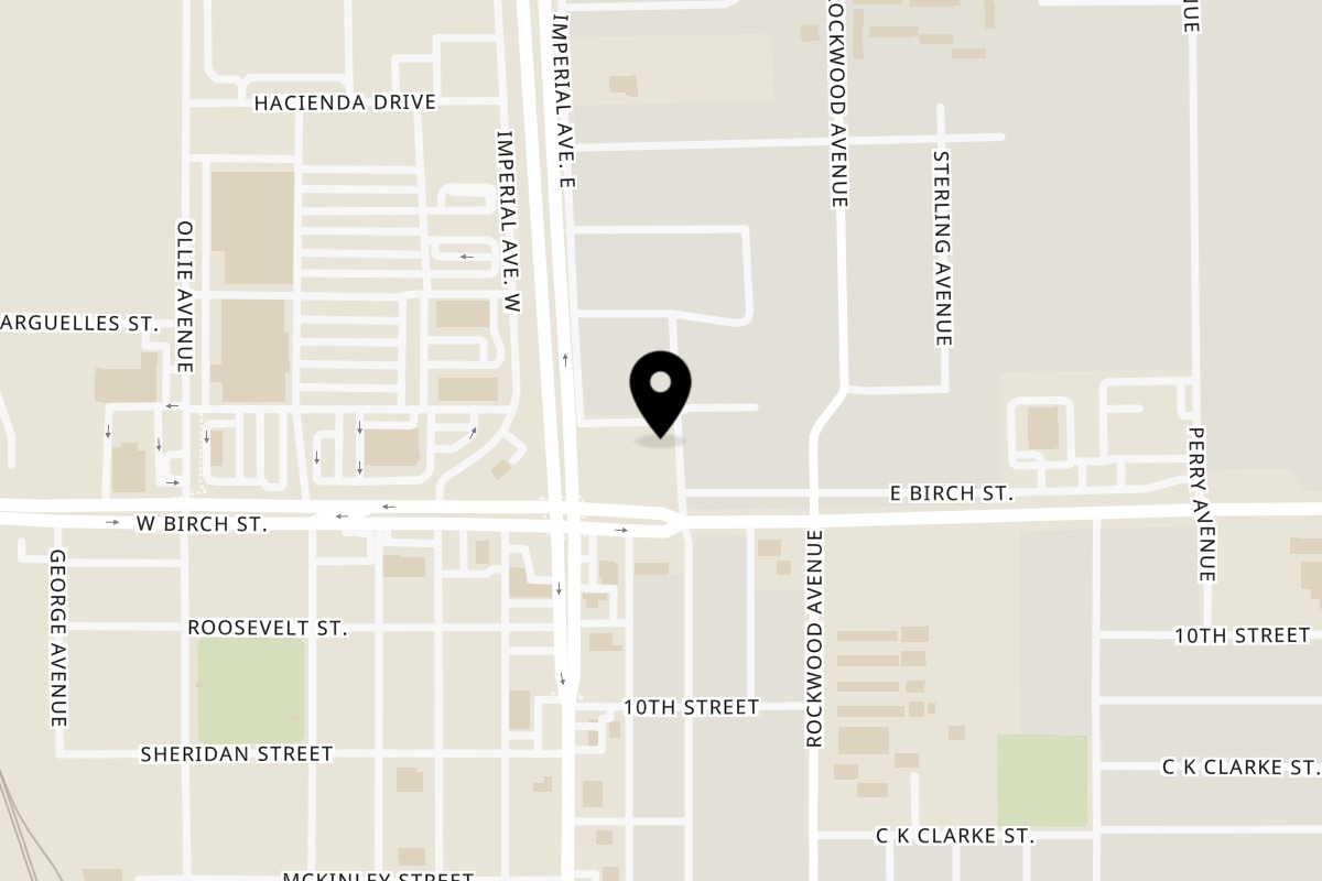 Map showing the location of Cachanillas Tacos on 1101 Paulin Ave in Calexico